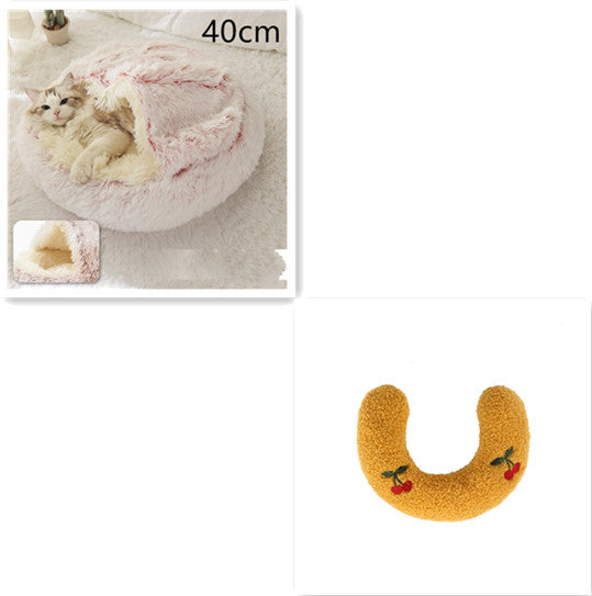 Pet 2-In-1 Round Plush Winter Warm Bed House