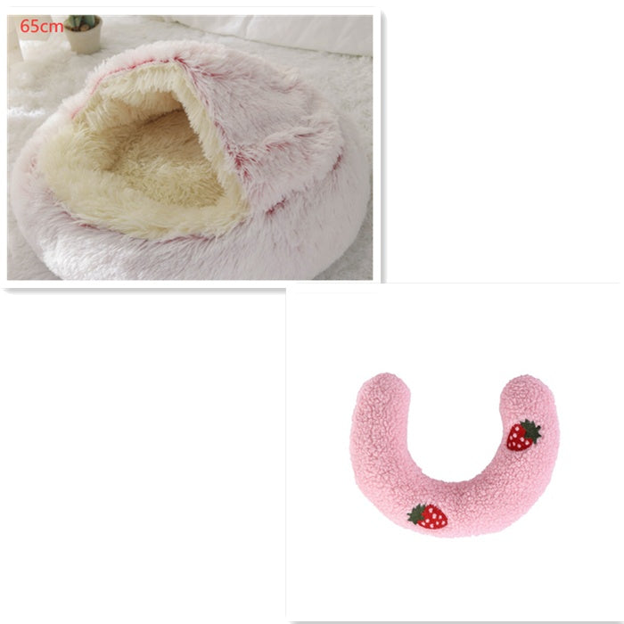 Pet 2-In-1 Round Plush Winter Warm Bed House