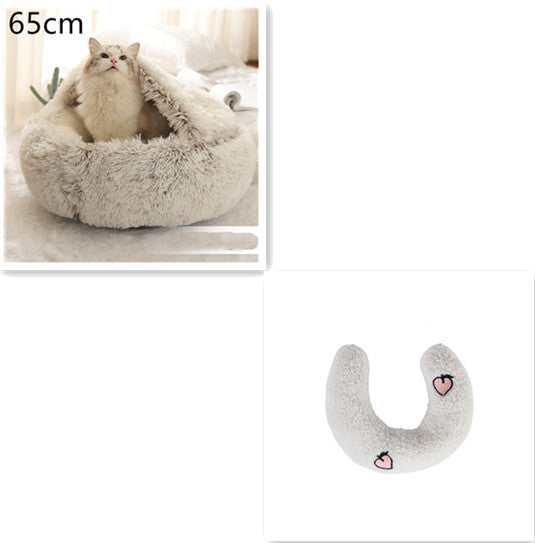 Pet 2-In-1 Round Plush Winter Warm Bed House
