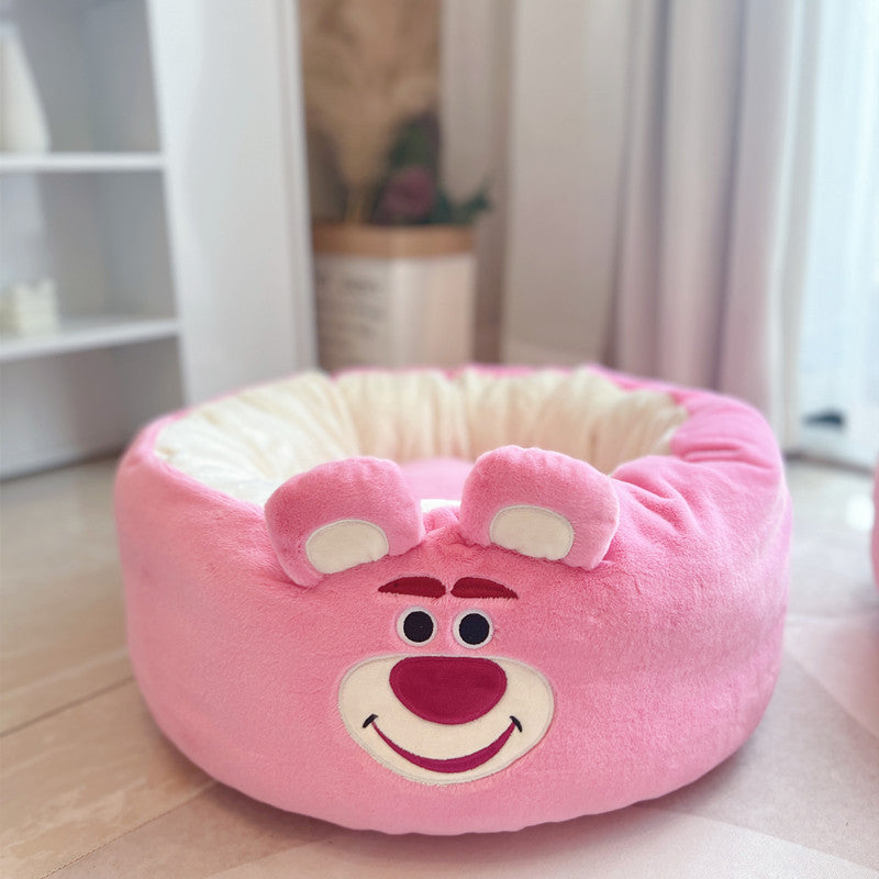 Cartoon Plush Pet Nest Round Bed For All Season Comfort