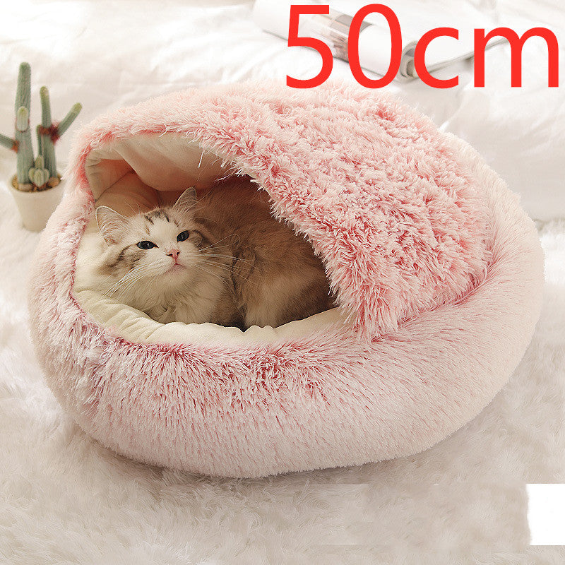 Pet 2-In-1 Round Plush Winter Warm Bed House