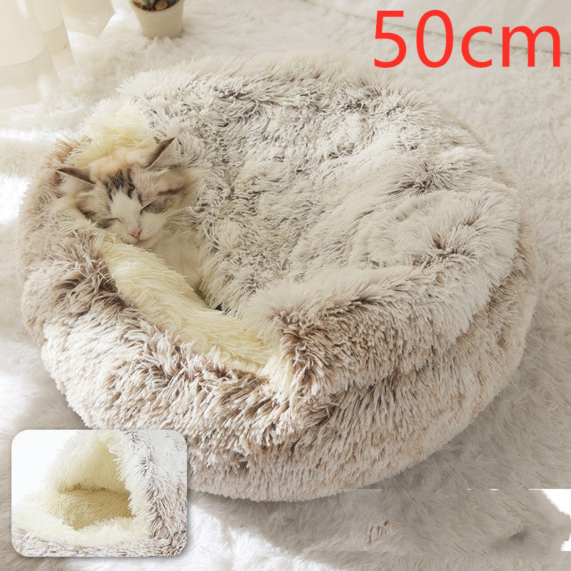 Pet 2-In-1 Round Plush Winter Warm Bed House