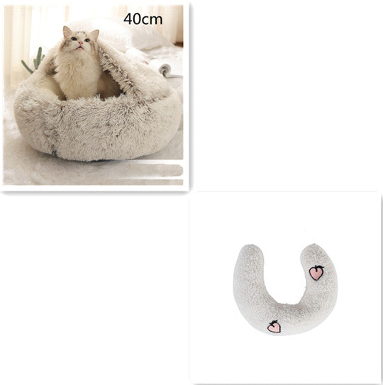 Pet 2-In-1 Round Plush Winter Warm Bed House