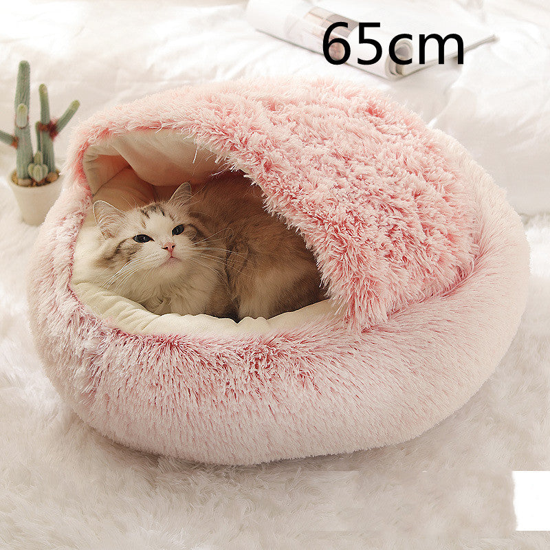 Pet 2-In-1 Round Plush Winter Warm Bed House
