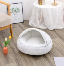 Pet 2-In-1 Round Plush Winter Warm Bed House