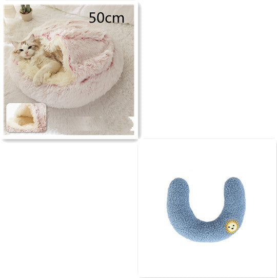 Pet 2-In-1 Round Plush Winter Warm Bed House