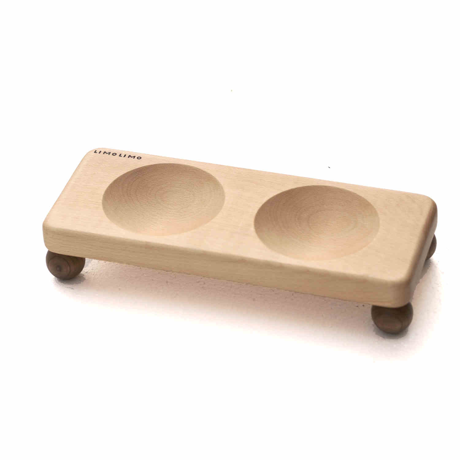 Solid Wood Stand Ceramic Pet Feeding Bowl Set
