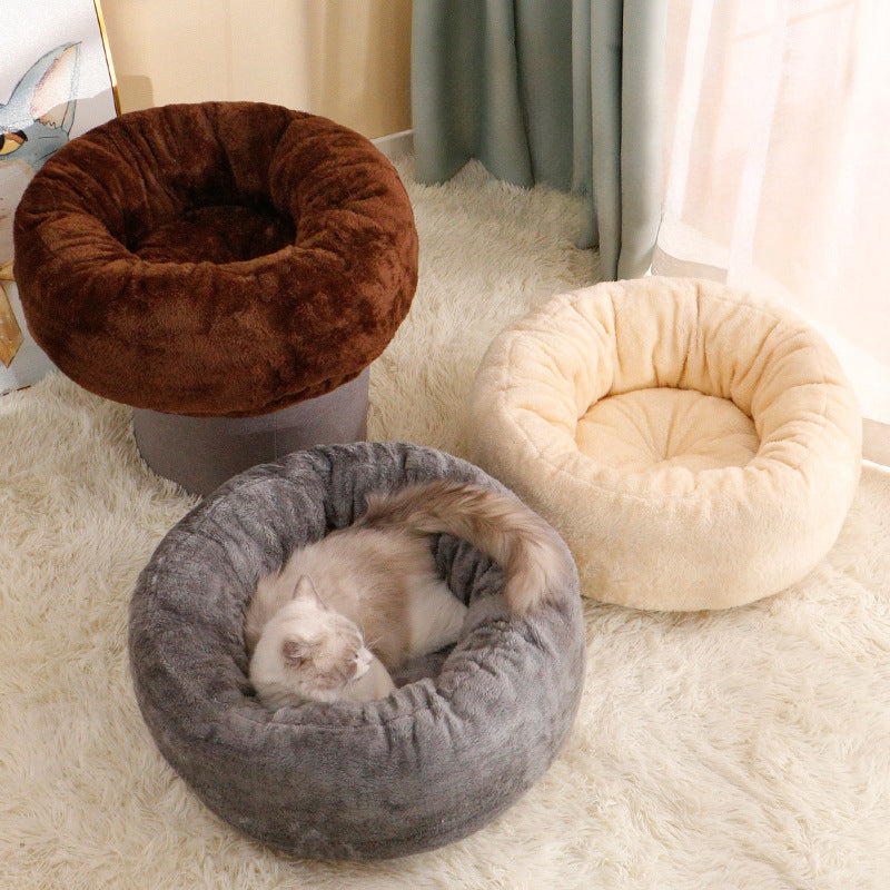Round Plush Warm Pet Bed Fluffy Cushion Mat