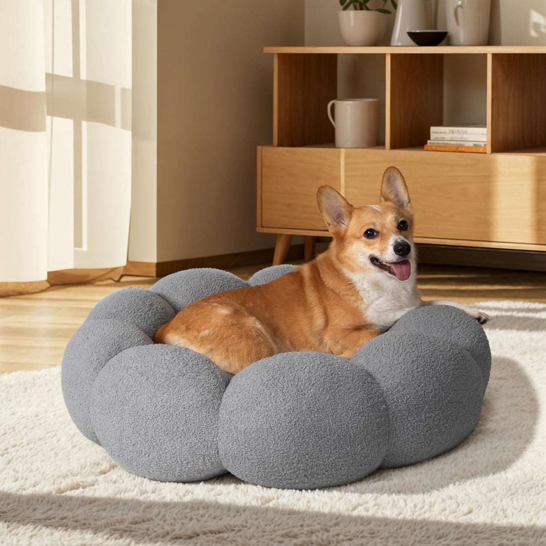 Pet Fluffy Flower Plush Donut Calming Bed