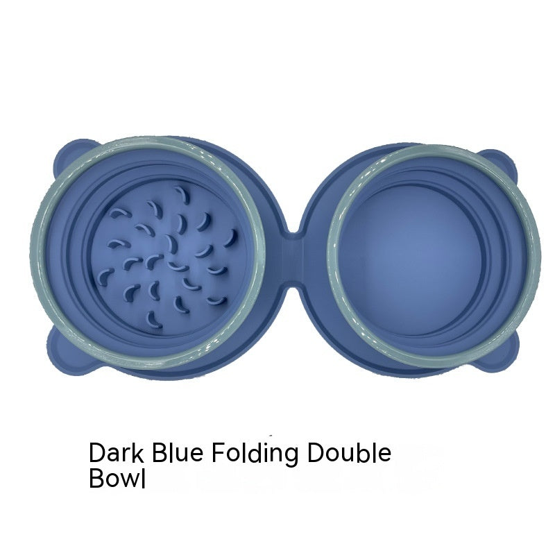 Portable Silicone Double Pet Feeding Bowl Foldable Non Slip Travel Design