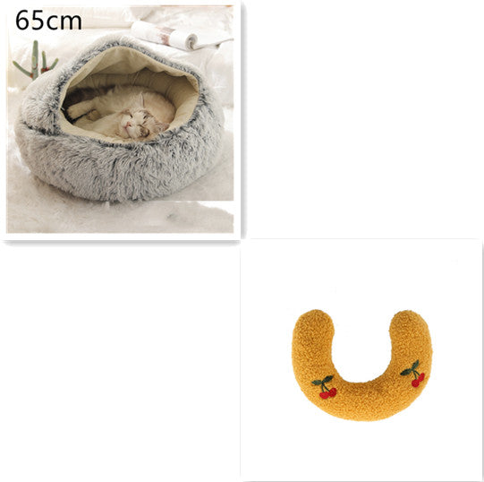 Pet 2-In-1 Round Plush Winter Warm Bed House