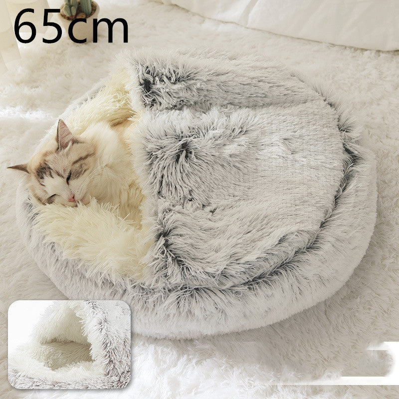 Pet 2-In-1 Round Plush Winter Warm Bed House