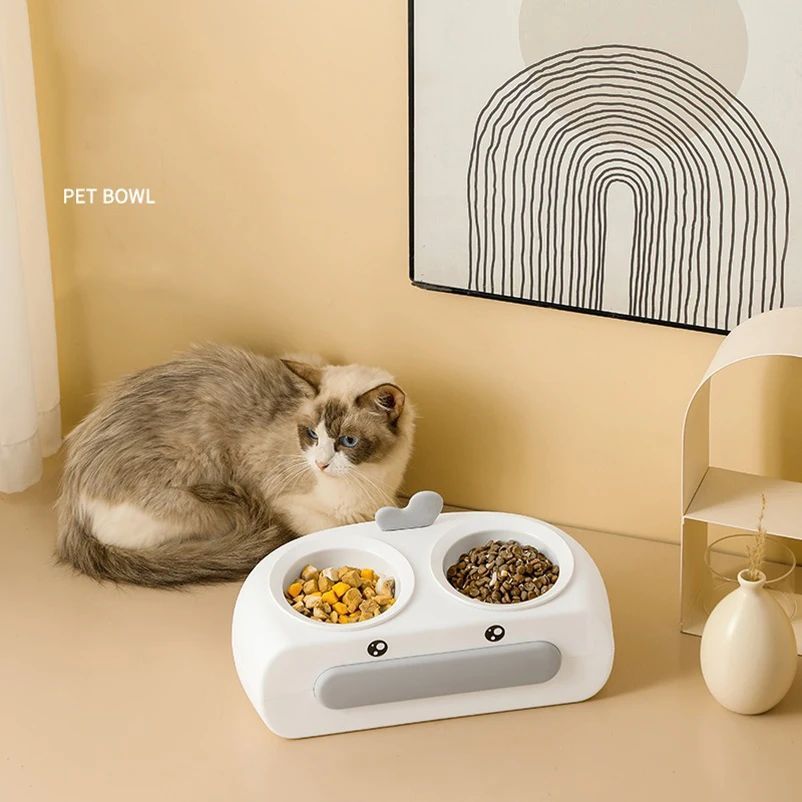 Duck Design Pet Double Bowl Feeding Tray For Food And Water