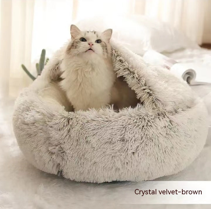 Pet 2-In-1 Round Plush Winter Warm Bed House