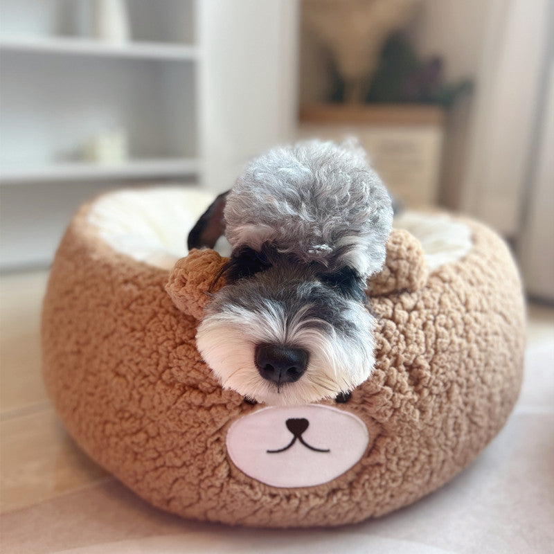 Cartoon Plush Pet Nest Round Bed For All Season Comfort