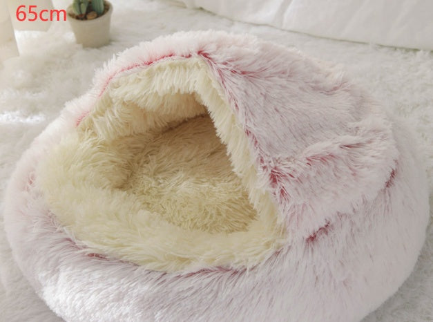 Pet 2-In-1 Round Plush Winter Warm Bed House