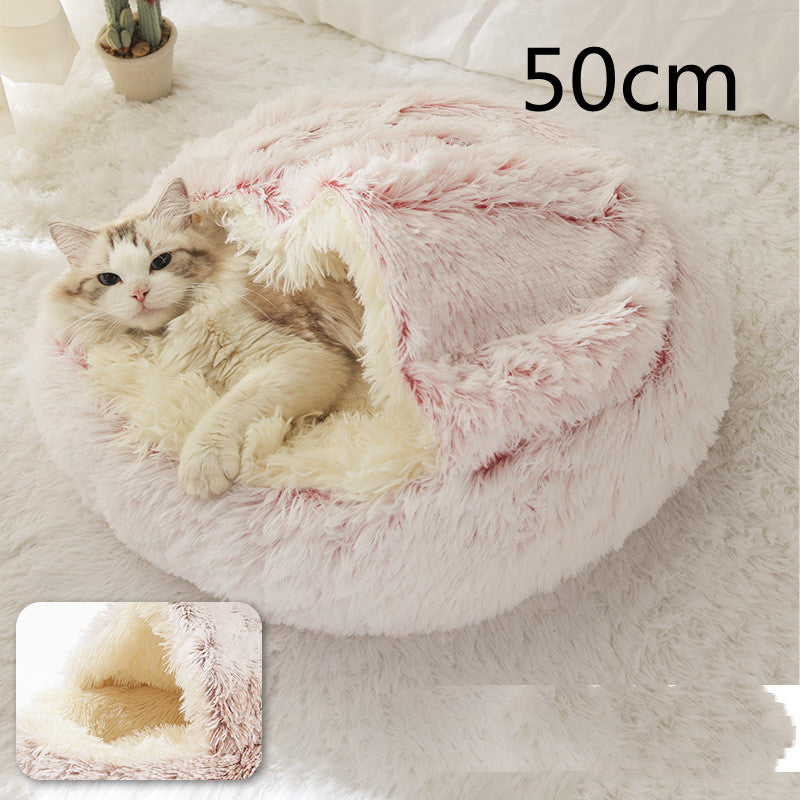 Pet 2-In-1 Round Plush Winter Warm Bed House