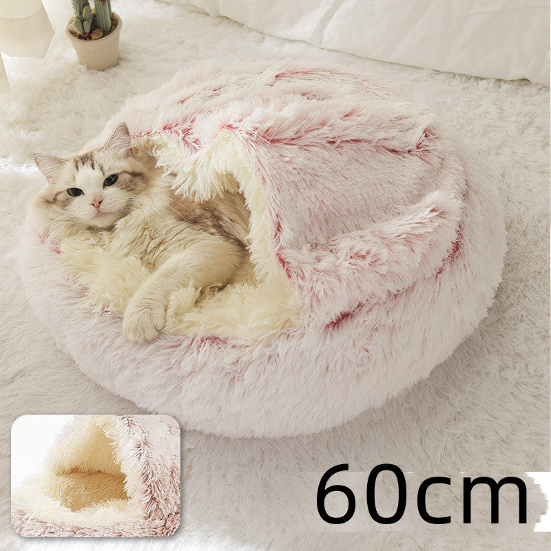 Pet 2-In-1 Round Plush Winter Warm Bed House