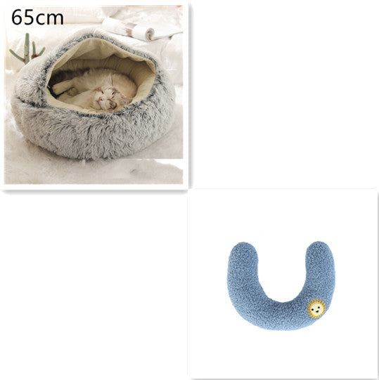 Pet 2-In-1 Round Plush Winter Warm Bed House