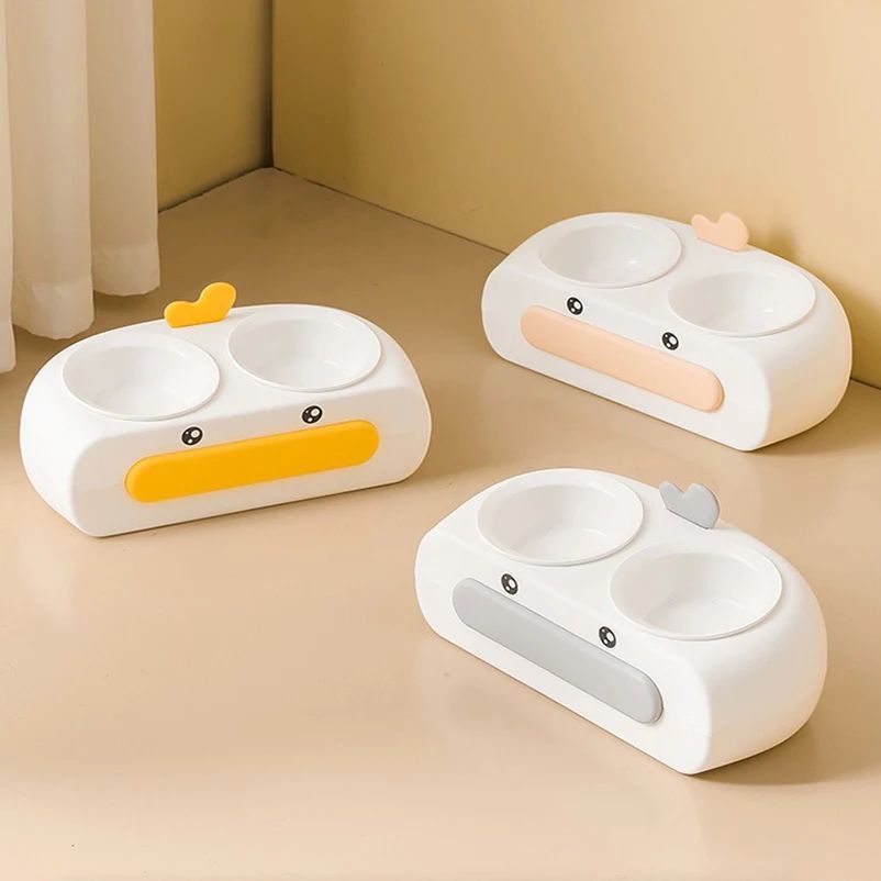 Duck Design Pet Double Bowl Feeding Tray For Food And Water