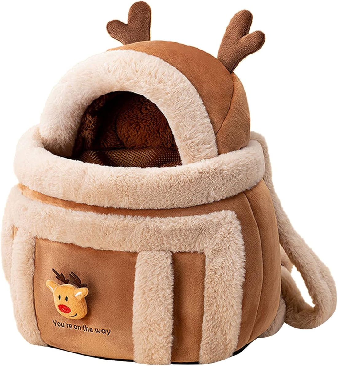 Pet Plush Reindeer Backpack Travel Carrier Bag