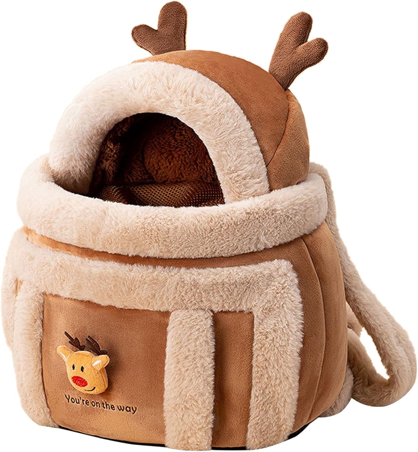 Pet Plush Reindeer Backpack Travel Carrier Bag