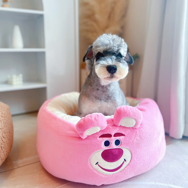 Cartoon Plush Pet Nest Round Bed For All Season Comfort