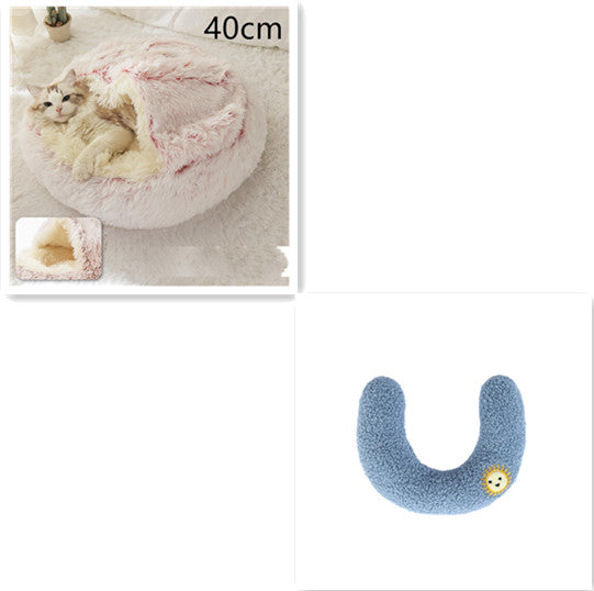 Pet 2-In-1 Round Plush Winter Warm Bed House