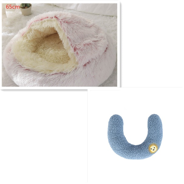 Pet 2-In-1 Round Plush Winter Warm Bed House
