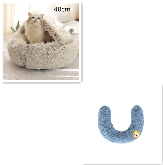 Pet 2-In-1 Round Plush Winter Warm Bed House