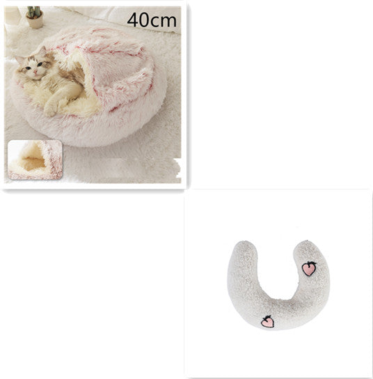 Pet 2-In-1 Round Plush Winter Warm Bed House
