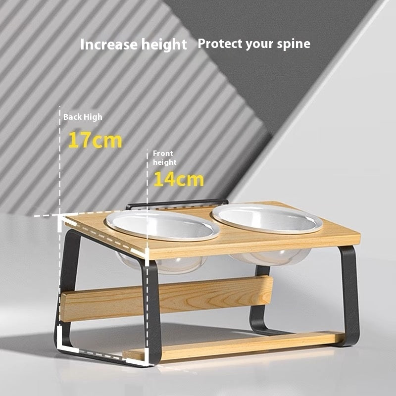Ceramic Double Pet Feeding Bowl With Elevated Stand