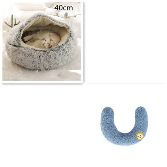 Pet 2-In-1 Round Plush Winter Warm Bed House