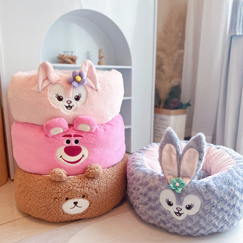 Cartoon Plush Pet Nest Round Bed For All Season Comfort