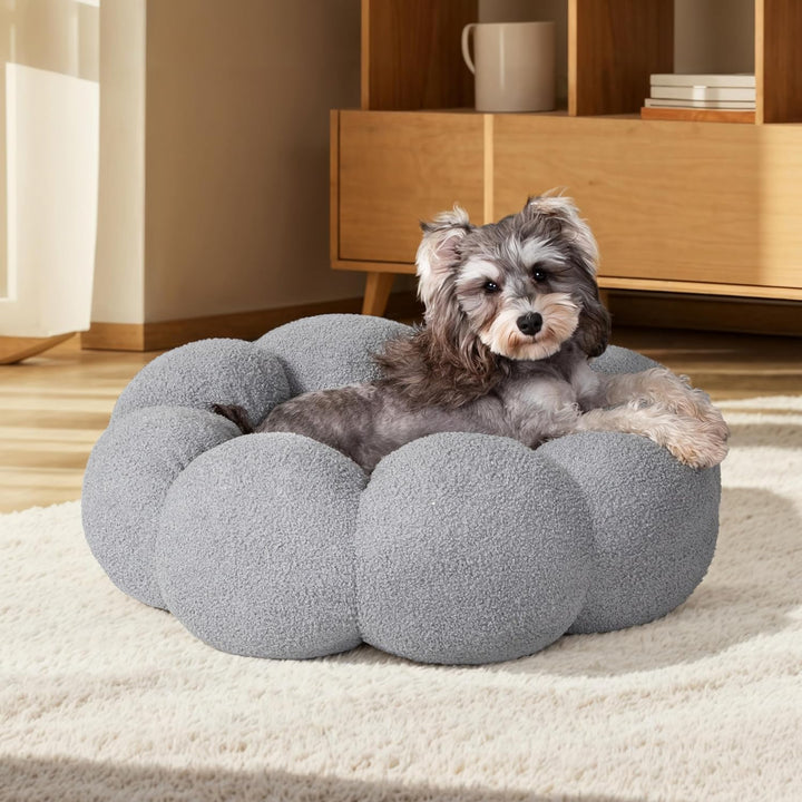 Pet Fluffy Flower Plush Donut Calming Bed
