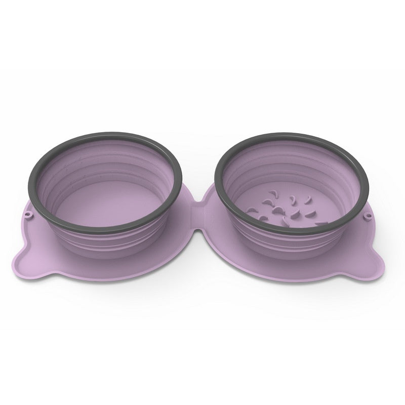 Portable Silicone Double Pet Feeding Bowl Foldable Non Slip Travel Design