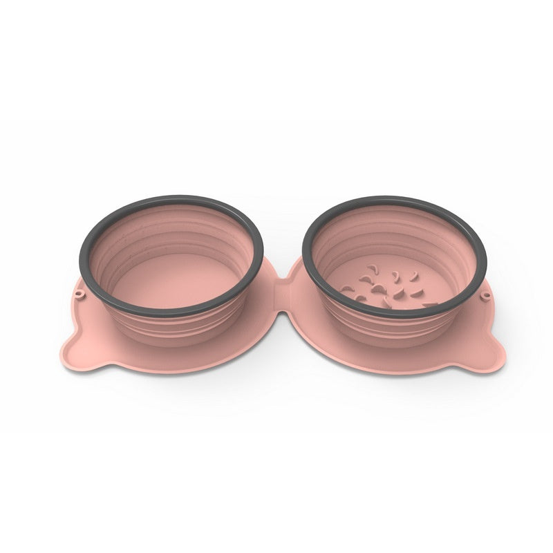 Portable Silicone Double Pet Feeding Bowl Foldable Non Slip Travel Design