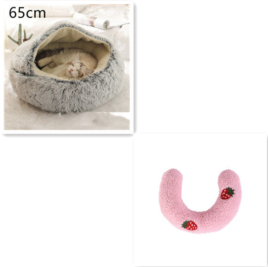 Pet 2-In-1 Round Plush Winter Warm Bed House