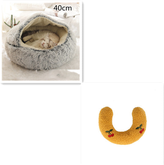 Pet 2-In-1 Round Plush Winter Warm Bed House