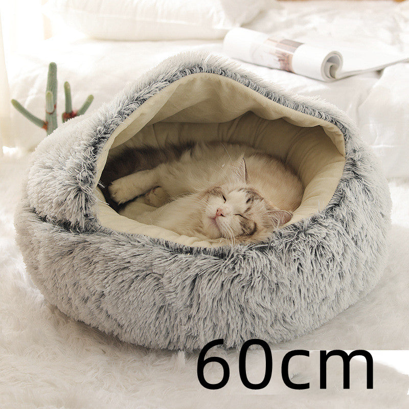 Pet 2-In-1 Round Plush Winter Warm Bed House
