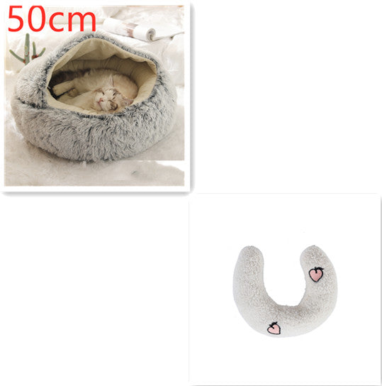 Pet 2-In-1 Round Plush Winter Warm Bed House