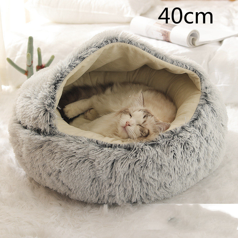 Pet 2-In-1 Round Plush Winter Warm Bed House