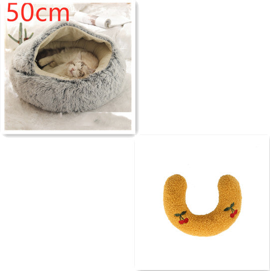 Pet 2-In-1 Round Plush Winter Warm Bed House