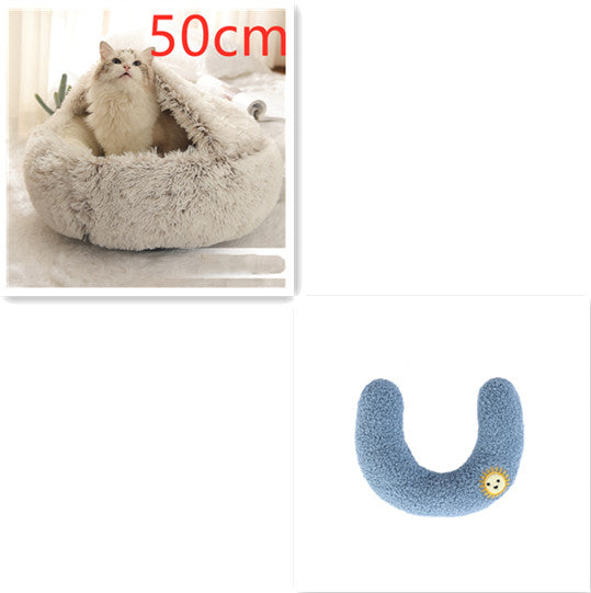 Pet 2-In-1 Round Plush Winter Warm Bed House