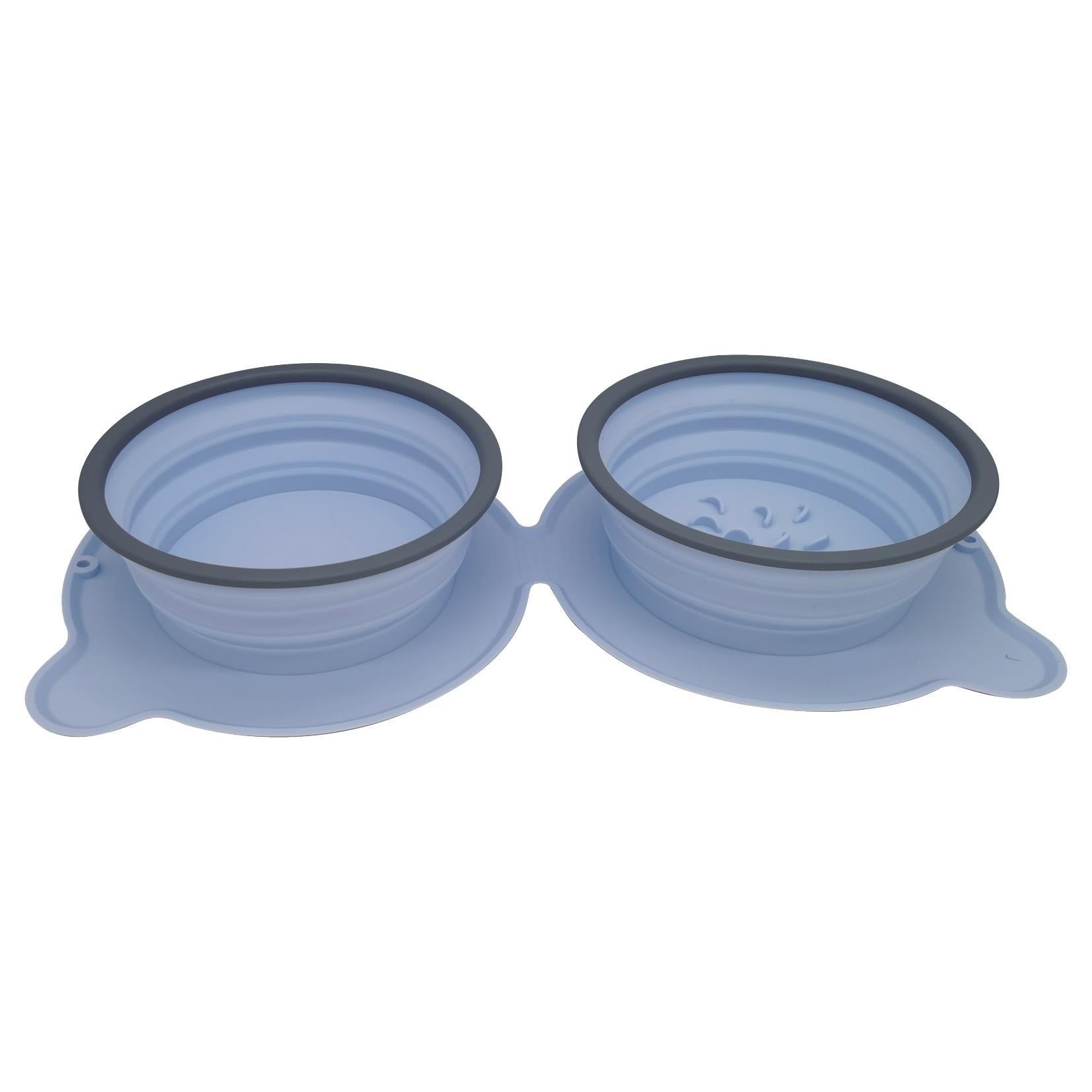 Portable Silicone Double Pet Feeding Bowl Foldable Non Slip Travel Design
