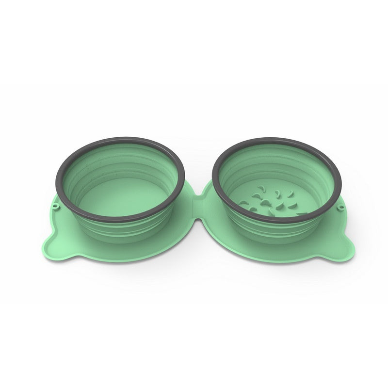Portable Silicone Double Pet Feeding Bowl Foldable Non Slip Travel Design