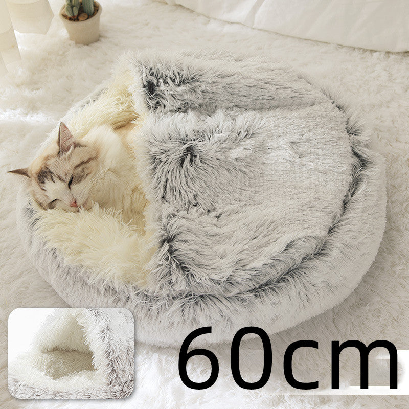 Pet 2-In-1 Round Plush Winter Warm Bed House