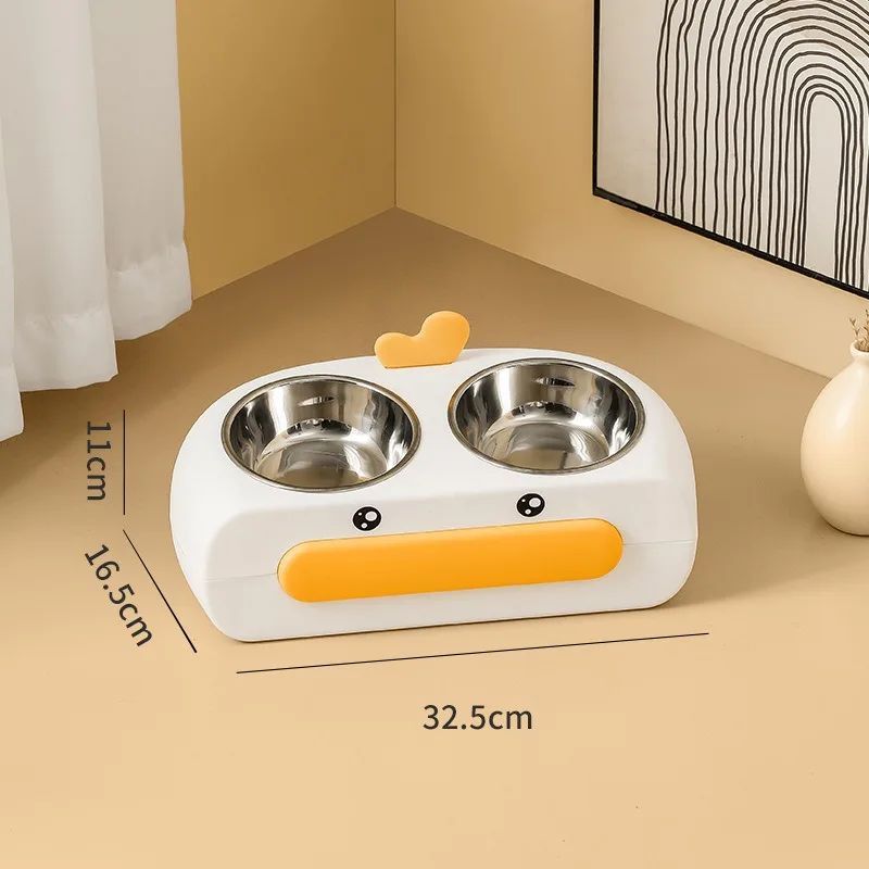 Duck Design Pet Double Bowl Feeding Tray For Food And Water