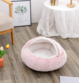 Pet 2-In-1 Round Plush Winter Warm Bed House