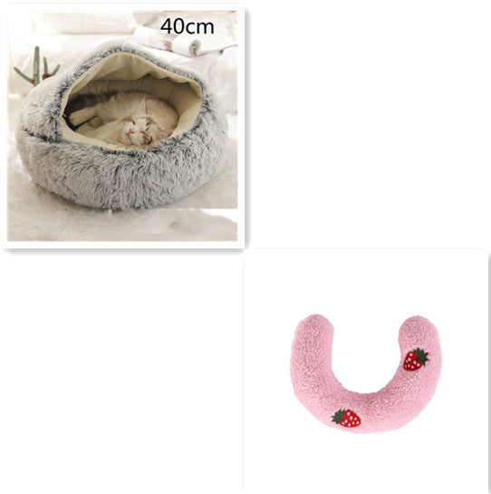 Pet 2-In-1 Round Plush Winter Warm Bed House